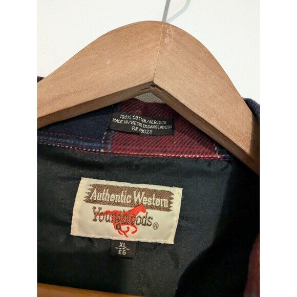 Vintage Youngbloods Western Pearl Snap Shirt Mens XL Red Blue Plaid 80s Cotton - Picture 3 of 6